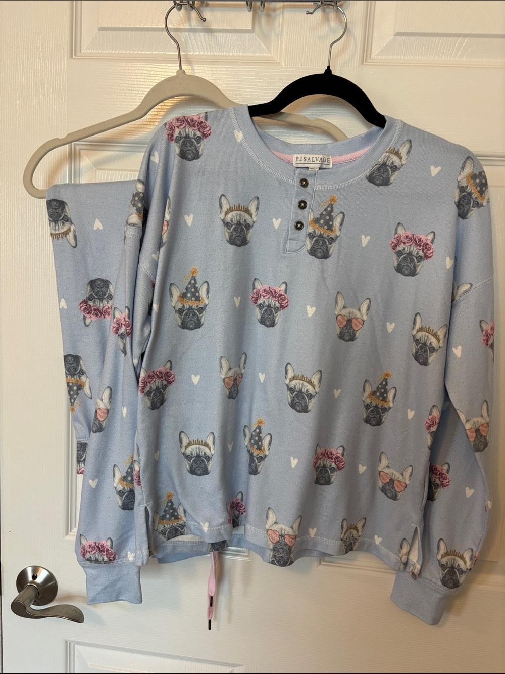 P.J. Salvage Light Blue French Bulldog Print Pajama Top & Bottoms
